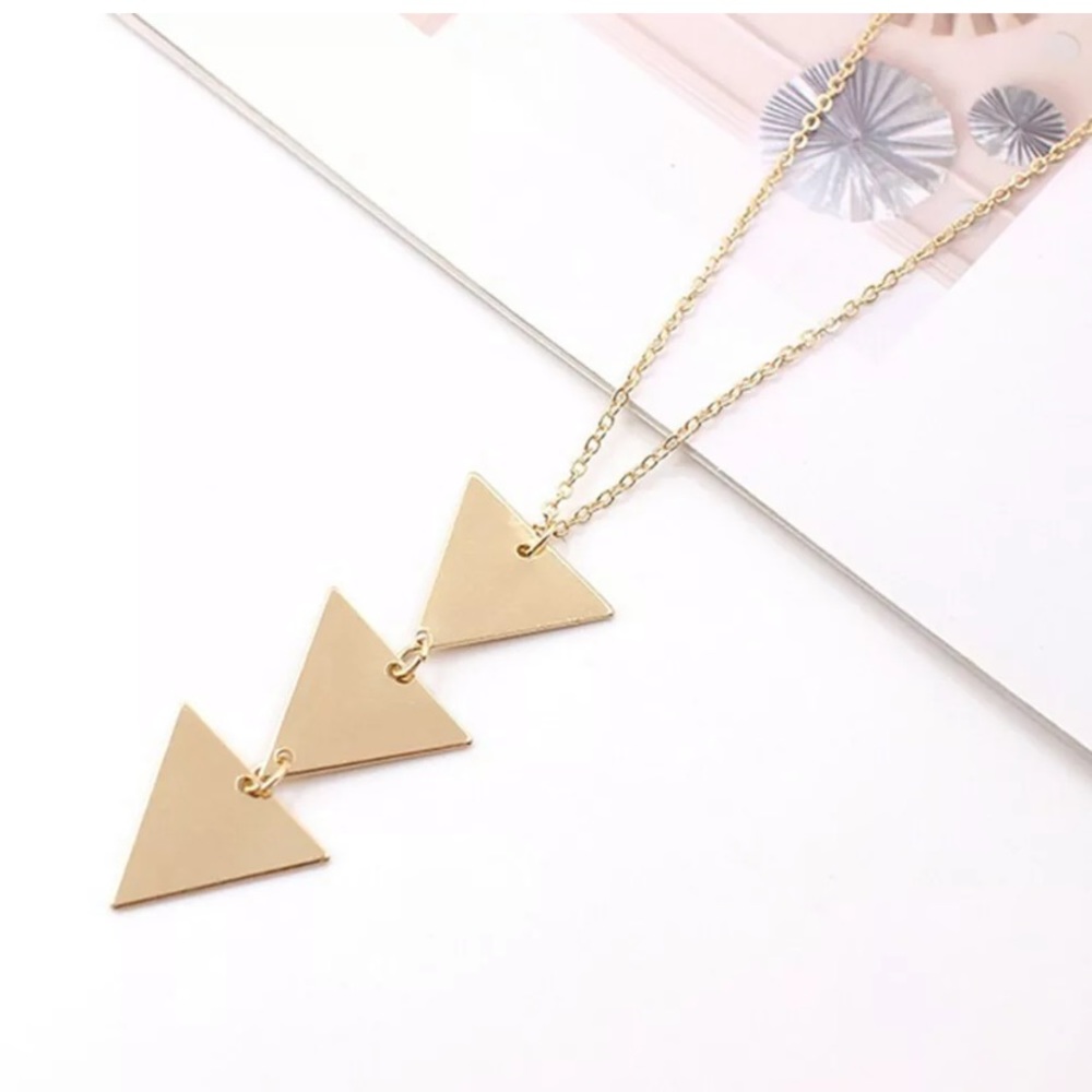 Geometric Triangle Pendant Long ChainNecklace - Picture 3 of 4